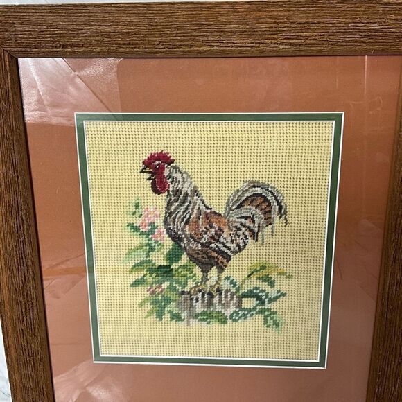 VINTAGE Custom Framed Needlepoint Rooster - Picture 2 of 4